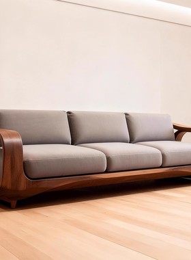 北美黑胡桃木轻奢沙发直排现代简约别墅客厅沙发高端极简家具定制