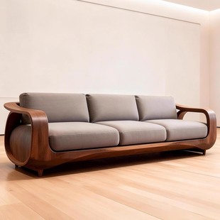 北美黑胡桃木轻奢沙发直排现代简约别墅客厅沙发高端极简家具定制