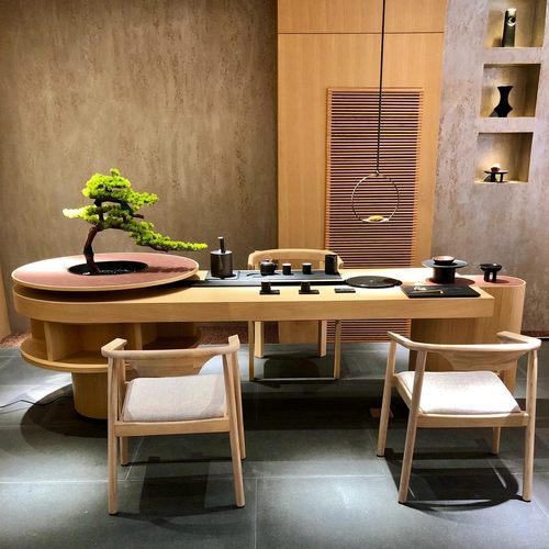 新中式北美黑胡桃木流水茶桌