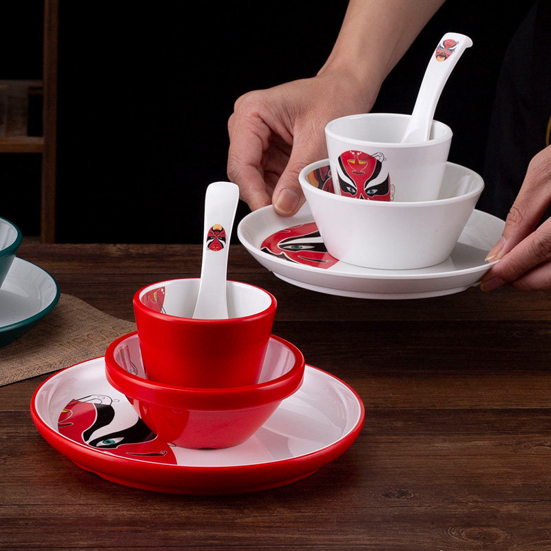 脸谱川渝重庆火锅摆台四件套密胺京剧成都市井老火锅碗盘国潮餐具