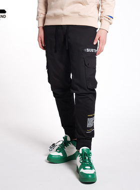 意大利SUBTREND春季新款束脚黑色加厚休闲工装裤男女同款
