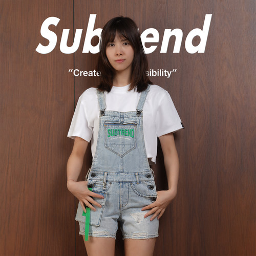 意大利SUBTREND牛仔背带短裤