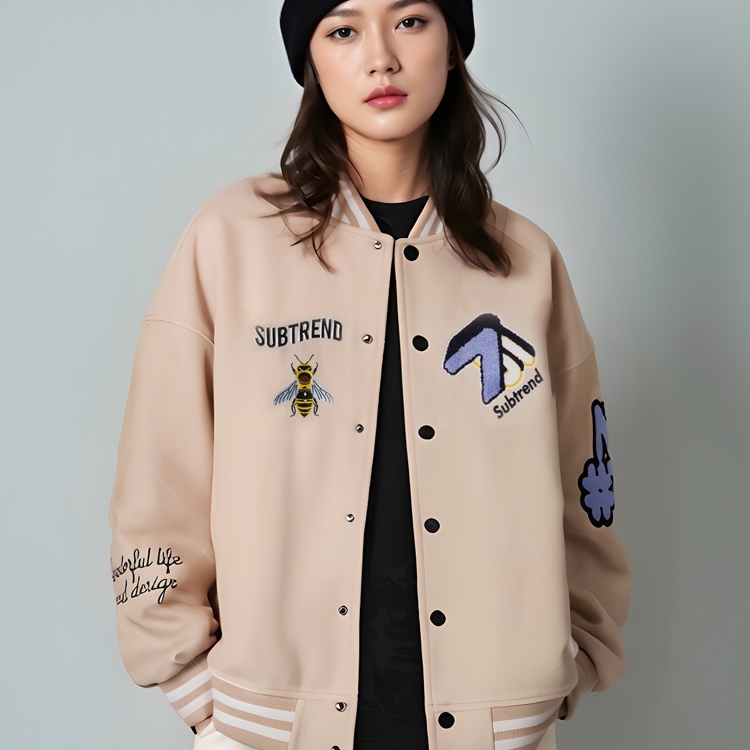 新款[SUBTREND]意大利潮牌卡其色拼接棒球服男女同款S5SM01004