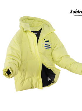 羽绒服荧光绿90纯白鸭绒防泼水男女潮牌冬季可拆换小熊短外套