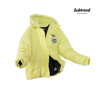 羽绒服荧光绿90纯白鸭绒防泼水男女潮牌冬季可拆换小熊短外套