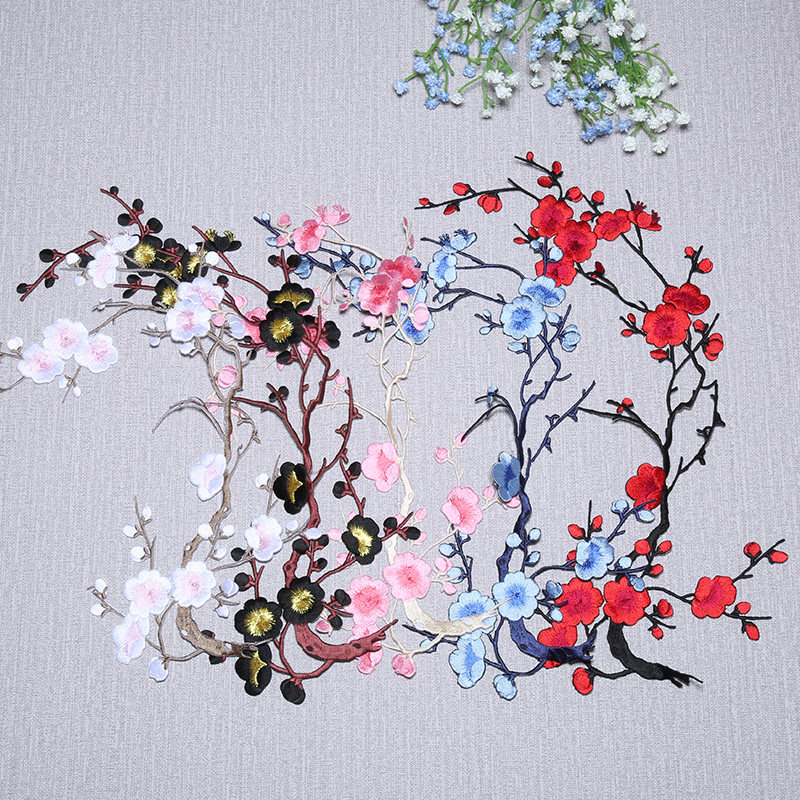 旗袍梅花刺绣布贴大衣中国风大号装饰贴花复古风破洞补丁贴熨烫贴