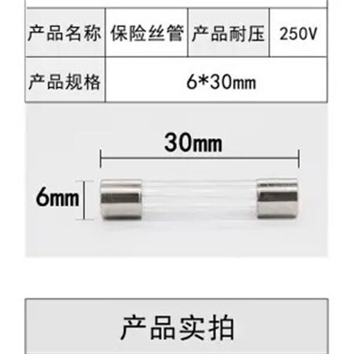 5A两厘米保险丝电瓶车充电桩专用玻璃保险丝管1盒100个