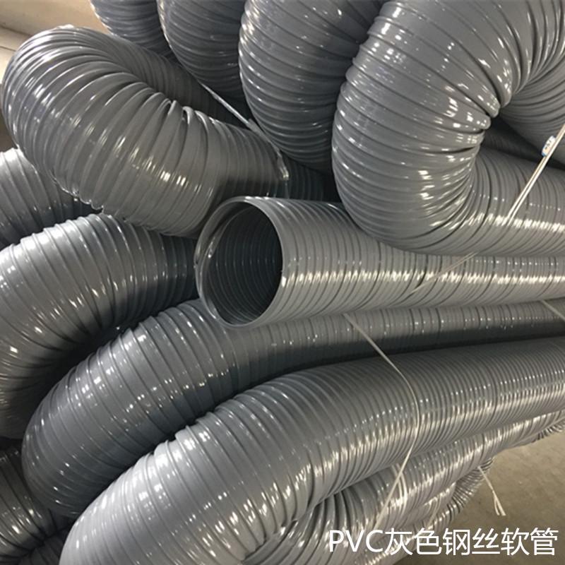 pvc钢丝软管灰色吸尘通风管木工雕刻机机械伸缩波纹塑料软管100mm