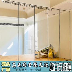 隐框无铜镜柜门定制轻奢衣柜超白玻璃纤维化镜子门无边铝合金浴柜