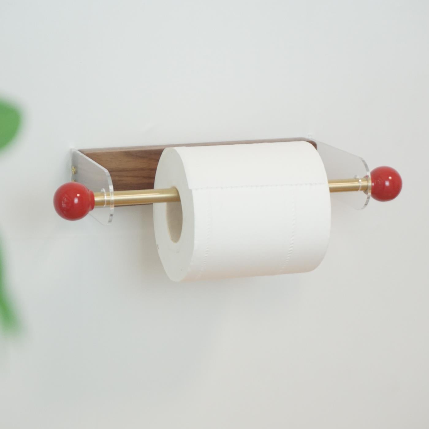 卫生间纸巾架厕所免打孔壁挂卷纸架实木黄铜卫生纸卷筒厕纸置物架