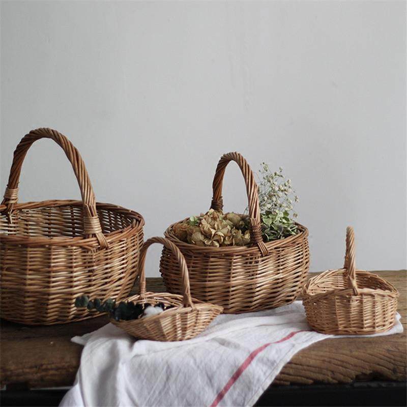 天然藤纯手工柳编篮子 田园森系文艺无漆手提收纳筐面包婚礼花篮
