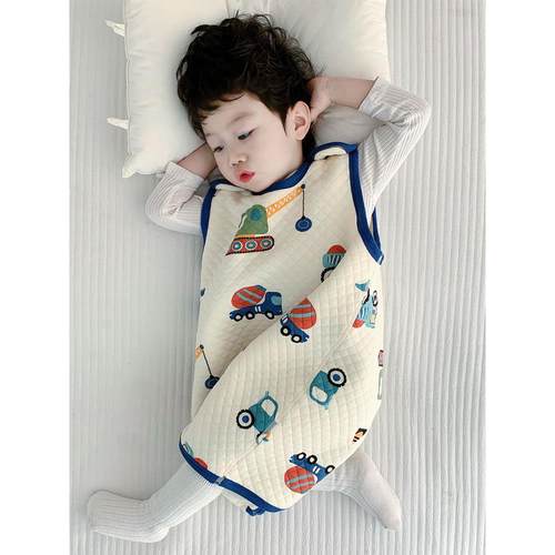 春秋宝宝背心式睡袋男女童夹棉睡裙护肚防踢被儿童连体衣纯棉马甲