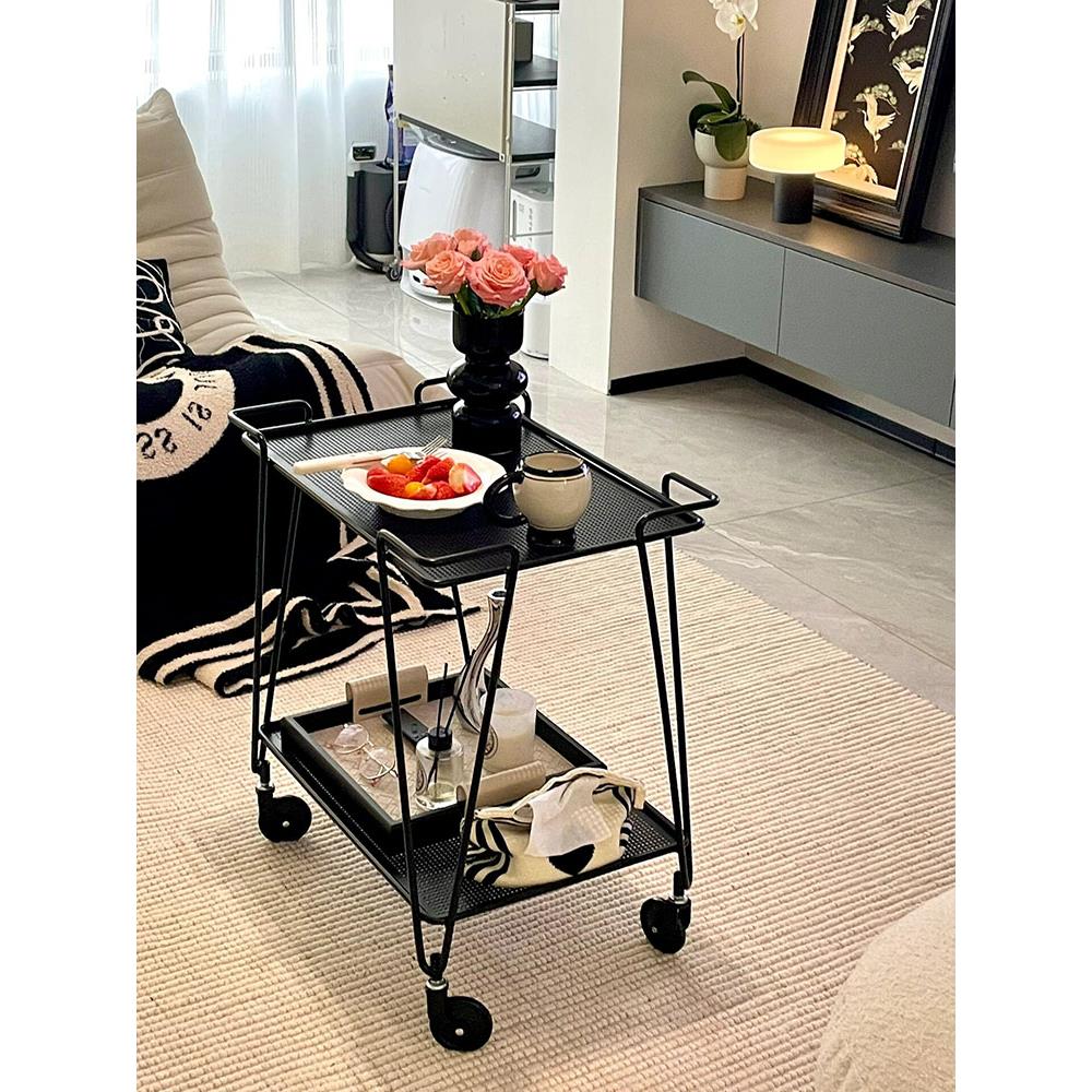 沙发黑色网红小茶几边几轻奢简约现代可移动床头角几小推车置物架