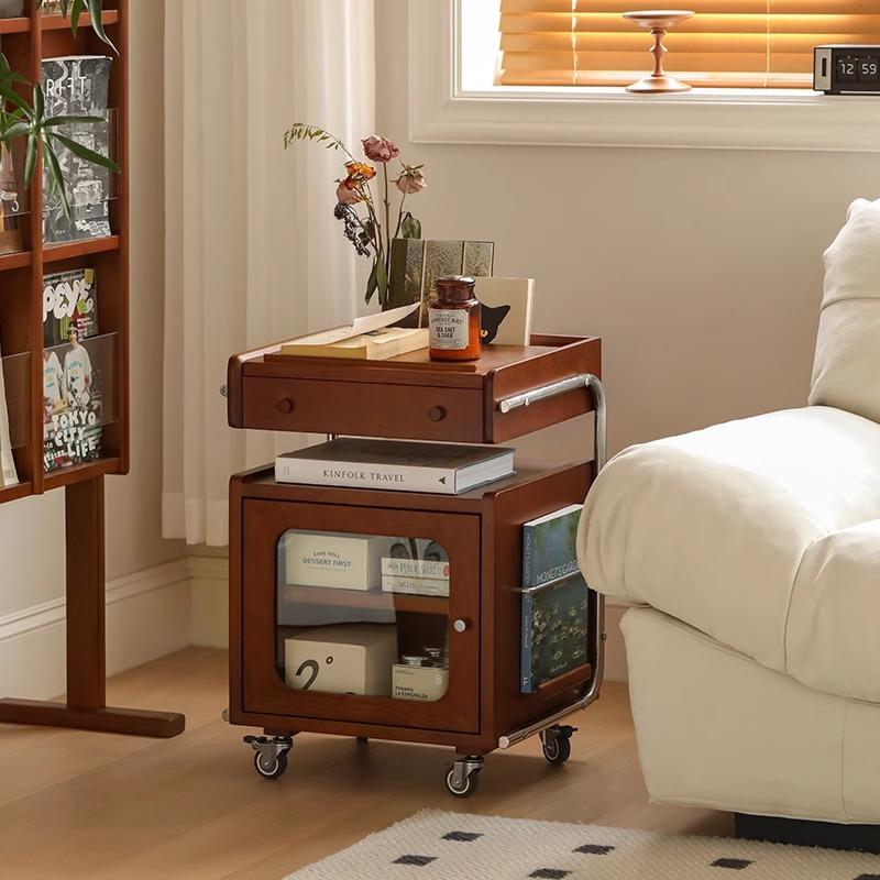 北欧实木移动边几客厅沙发边柜多功能斗柜机器人收纳柜杂志柜