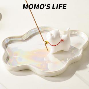 可爱猫咪香插少女心线香底座桌面香薰装 饰摆件兔子香盘香托送礼