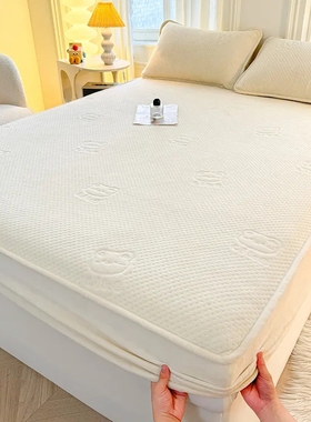 A类牛奶绒夹棉床笠单件冬季加厚床垫保护罩三件套床单可机洗纯色