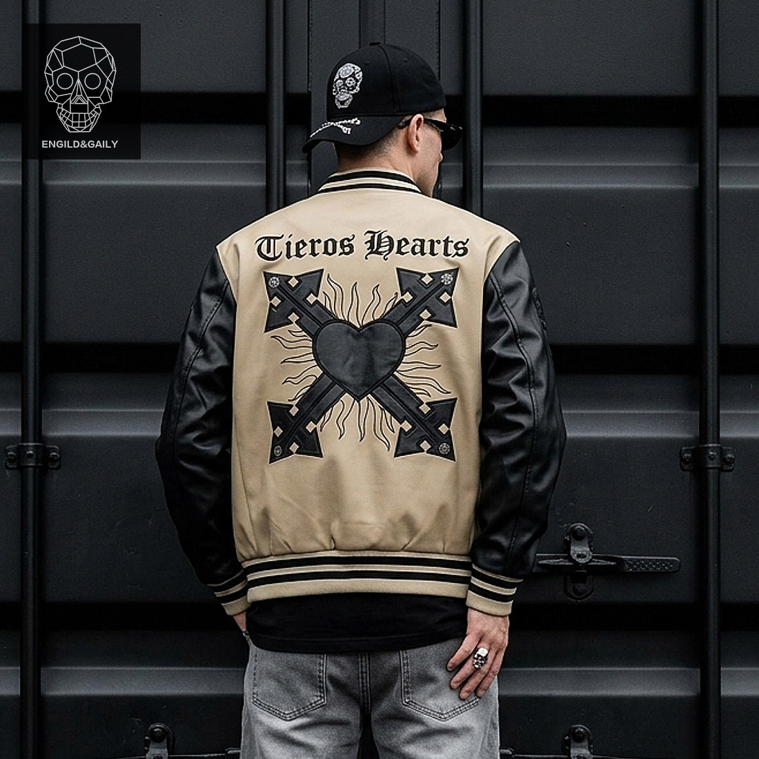 金刚铁甲骷髅头麂皮绒拼接外套男日系复古cityboy上衣夹克棒球服