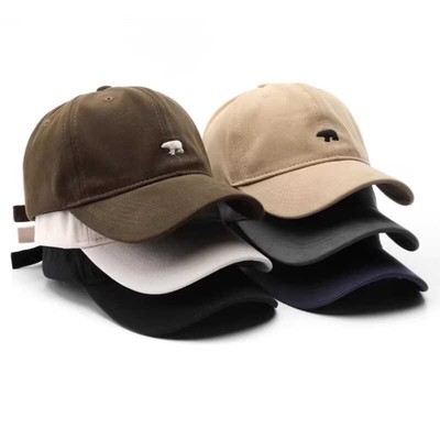 日本品质mu北极熊棒球帽大头围显脸小男鸭舌帽女秋冬美式软顶帽子