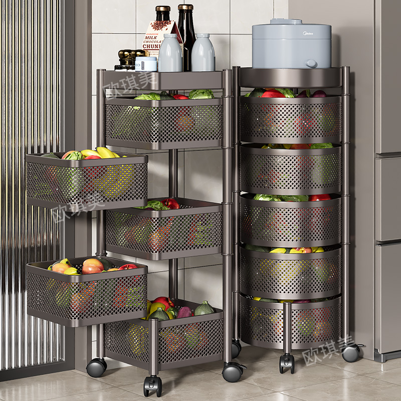 厨房多功能旋转置物架家用落地多层零食小推车水果蔬菜篮子收纳架
