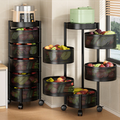 厨房旋转多功能置物架落地多层家用零食小推车水果蔬菜篮子收纳架