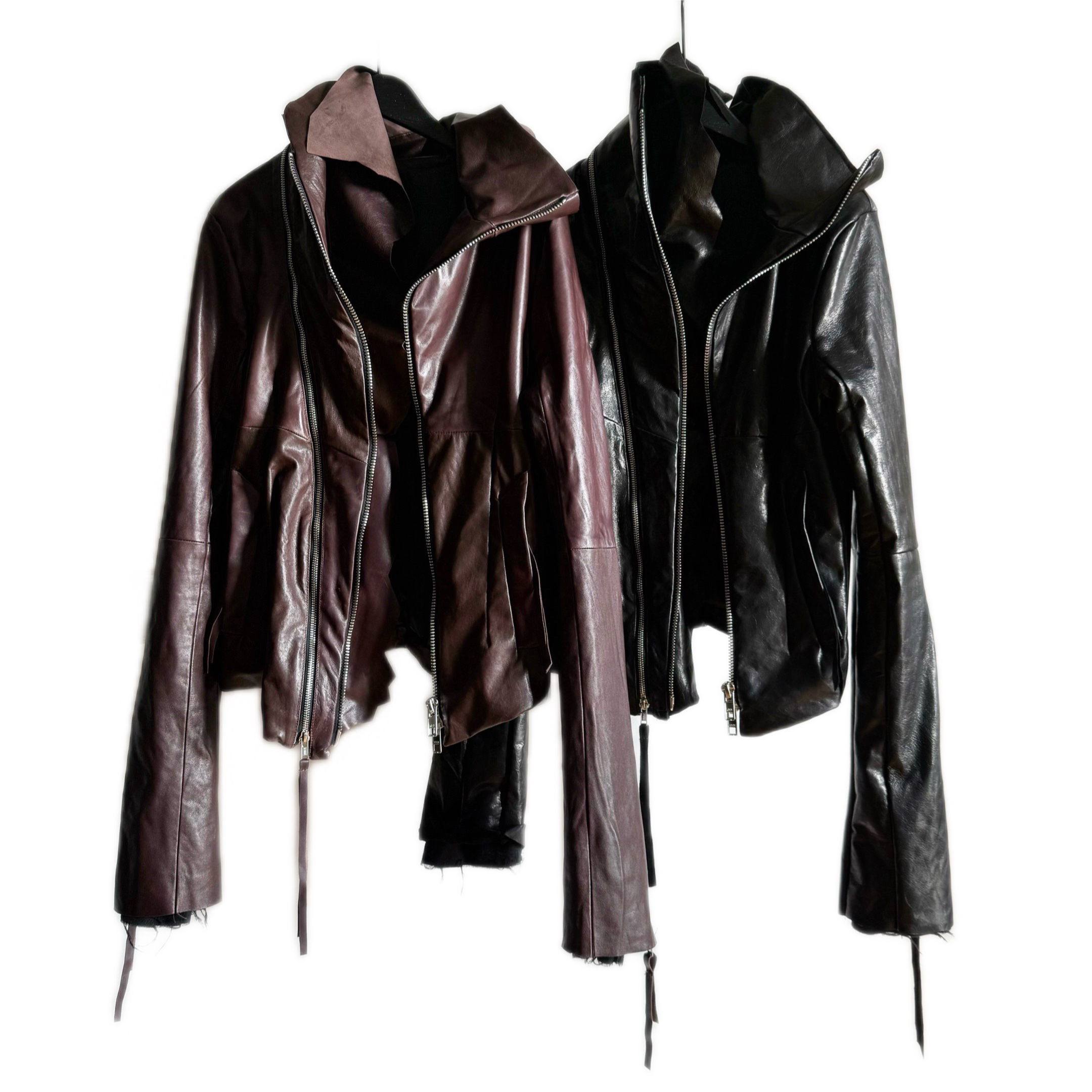 thumbnail for Autonomous Ekam Dark Ro Style Autumn and Winter High-Neck Leather Jacket Slim Fit Diagonal Zipper Biker Style Short Jacket