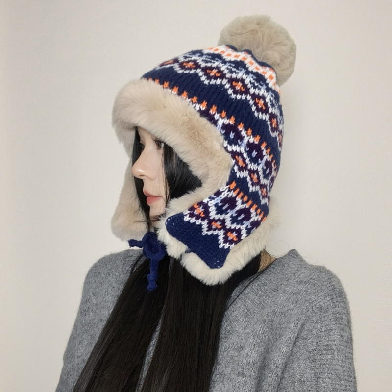 雷锋帽女加厚秋冬季新款东北加绒保暖防寒护耳蒙古民族风针织帽子