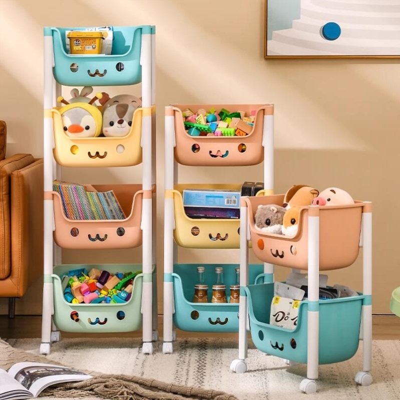 儿童多层玩具收纳架宝宝客厅落地式小推车置物架可移动零食架书架
