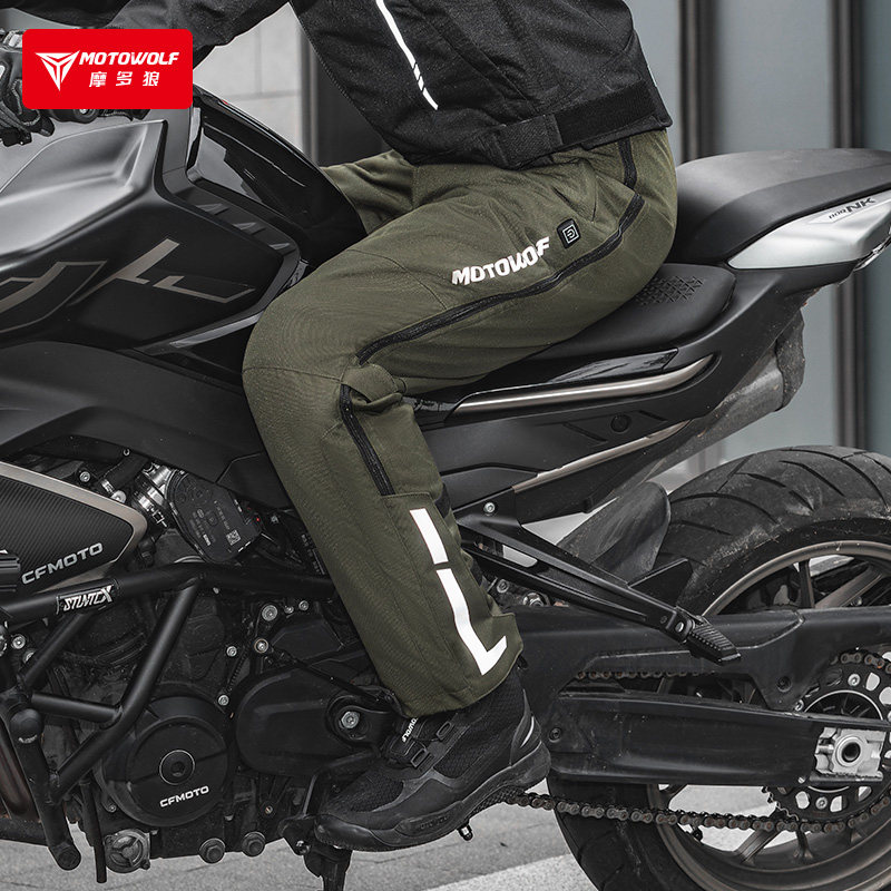 摩多狼冬季男士摩托车骑士防风加绒保暖电加热裤子机车快拆骑行裤