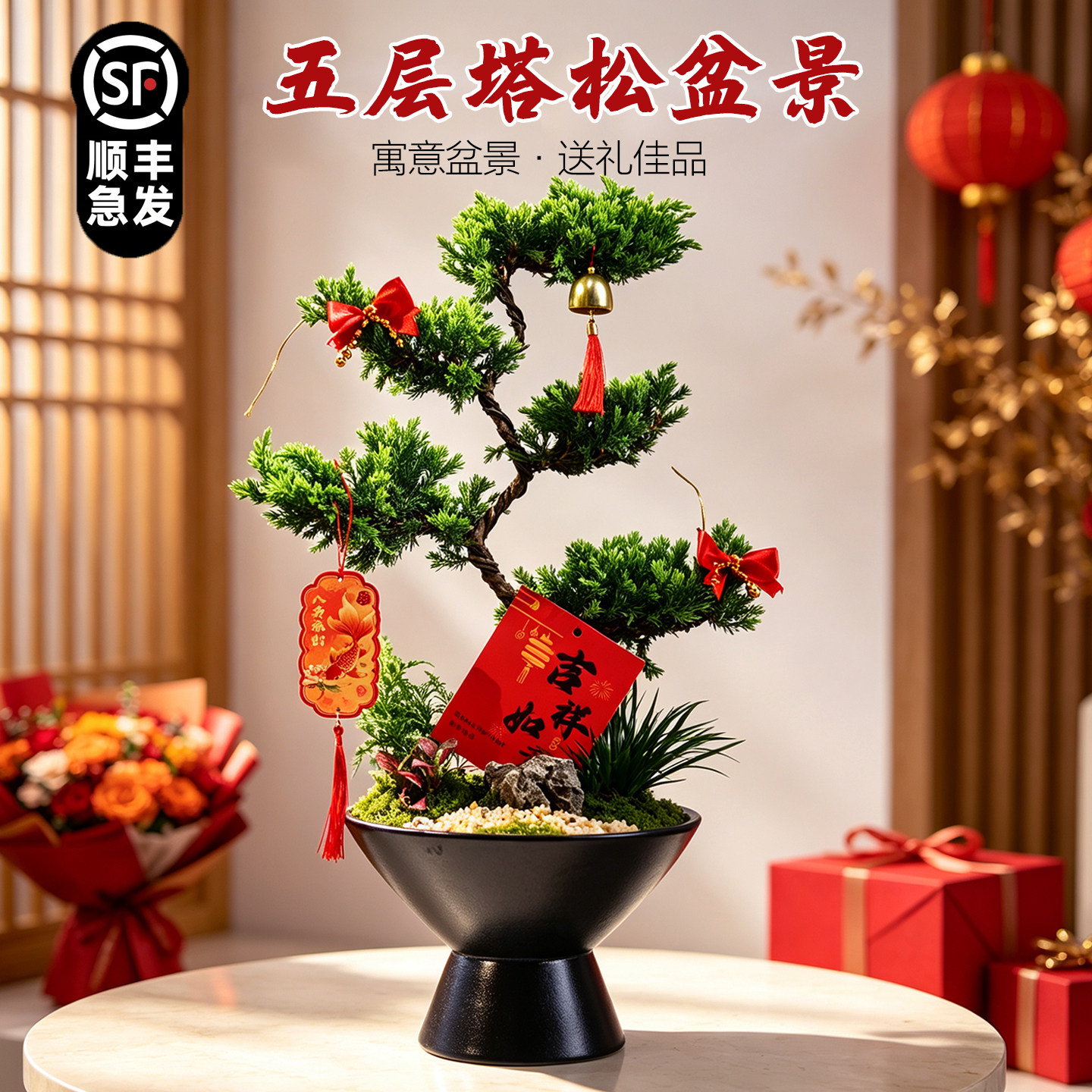 五层真柏盆栽塔松造型观赏盆景室内办公客厅茶室植物开业乔迁送礼