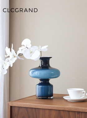 轻奢风蓝色艺术玻璃花瓶摆件客厅鲜花插花装饰花器高级感餐桌摆设