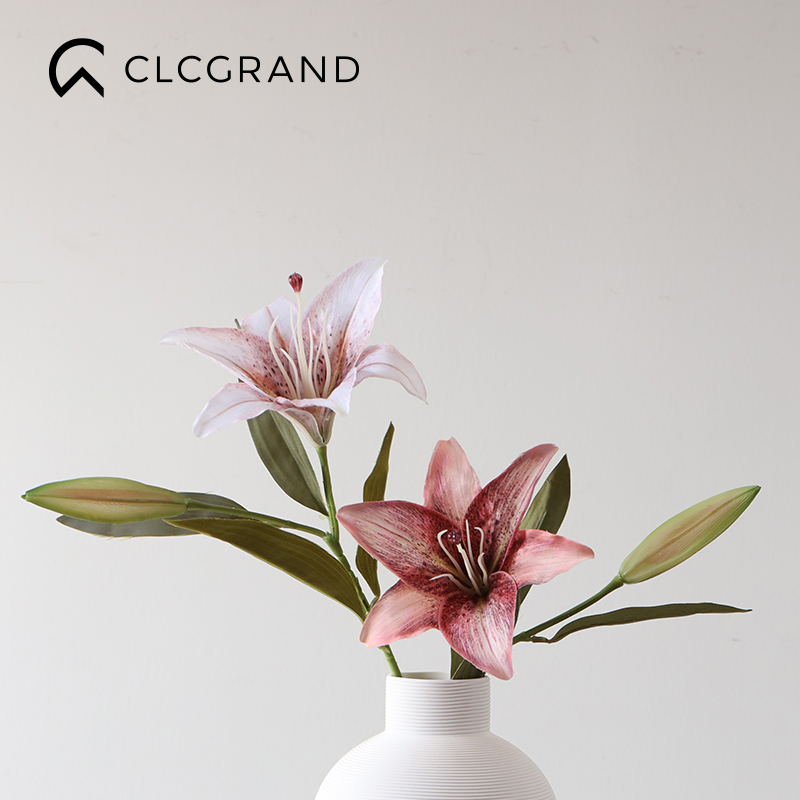 裸粉色百合仿真花客厅桌面