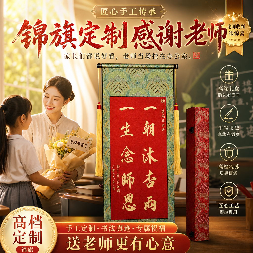【教师节感恩礼】卷轴锦旗定制