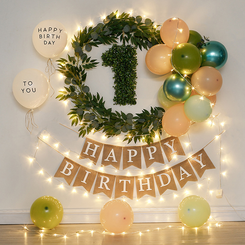 森系宝宝生日百日宴派对背景墙