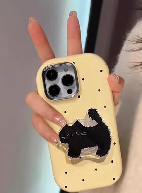 适用苹果15手机壳iPhone14Promax新款ip13女12创意mini硅胶11Pro防摔8plus镜框6s黑猫7p卡通xs/xr二代SE3情侣