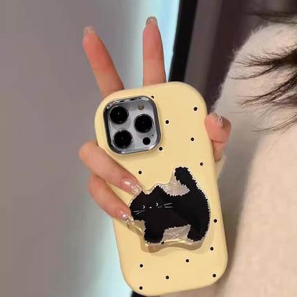 适用苹果15手机壳iPhone14Promax新款ip13女12创意mini硅胶11Pro防摔8plus镜框6s黑猫7p卡通xs/xr二代SE3情侣