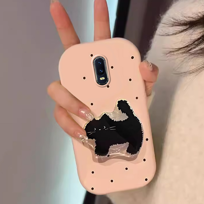 OPPOR17手机壳硅胶黑猫支架ins