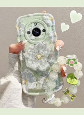 适用于Realme11手机壳新款真我11创意绿色油画花朵11Pro全包硅胶软壳+液态硅胶软壳不会撞壳的清新防摔保护套