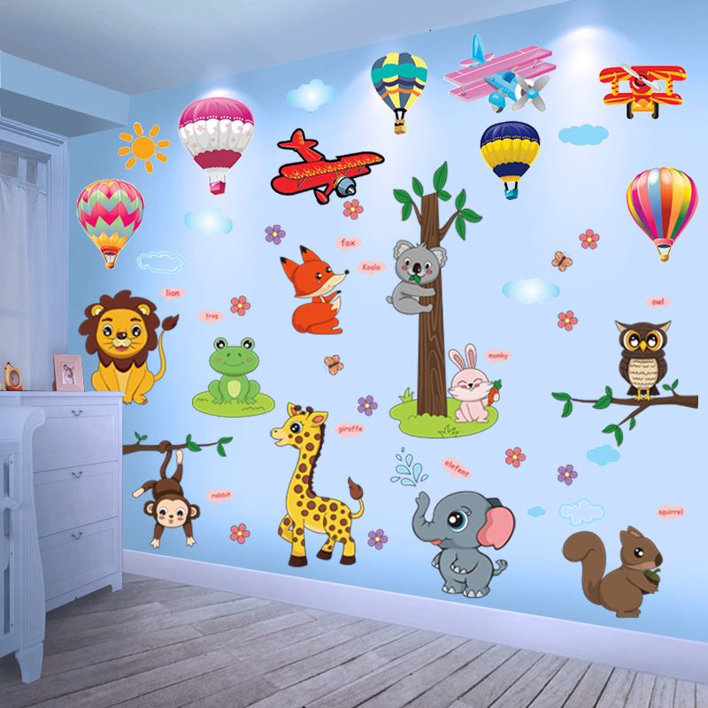 3d立体卡通动物墙贴纸宝宝儿童房间布置卧室装饰墙壁贴画墙纸自粘图片