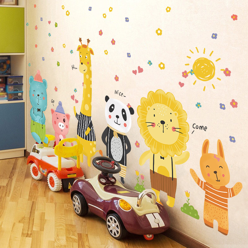 卡通墙贴画小动物贴纸儿童房间墙面装饰幼儿园文化墙环创墙纸自粘图片