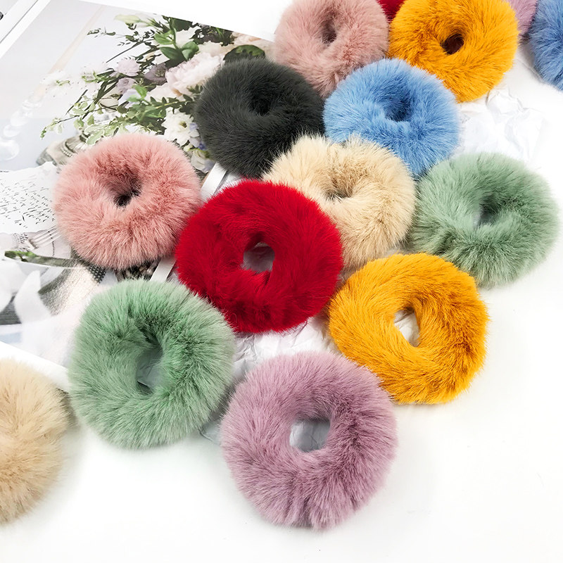 糖果色毛绒发圈仿兔毛毛少女软妹双马尾头绳百搭简约扎头发绳发饰