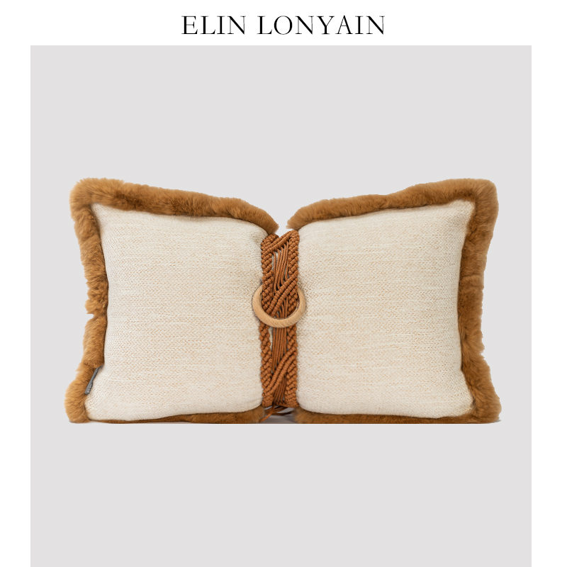 ELINLONYAIN橘色兔毛圈沙发抱枕