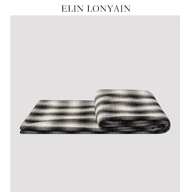 ELINLONYAIN黑灰色渐变格纹搭毯