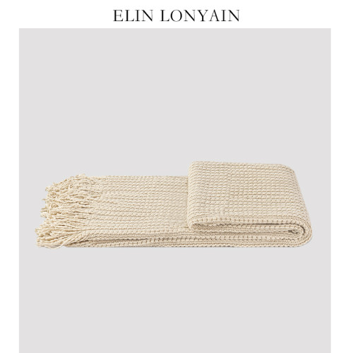 ELINLONYAIN卡其色针织流苏搭毯