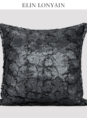 ELIN LONYAIN现代简约灰色碎石纹意式轻奢靠垫抱枕样板房客厅方枕