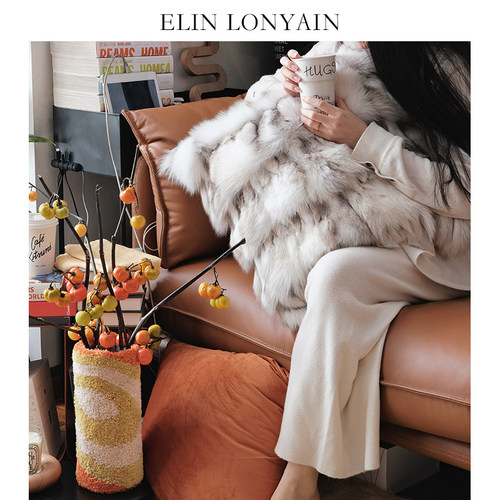 ELINLONYAIN灰咖色沙发抱枕搭毯