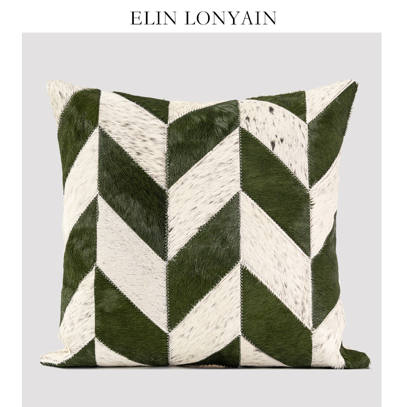 ELINLONYAIN白绿色皮毛拼接抱枕