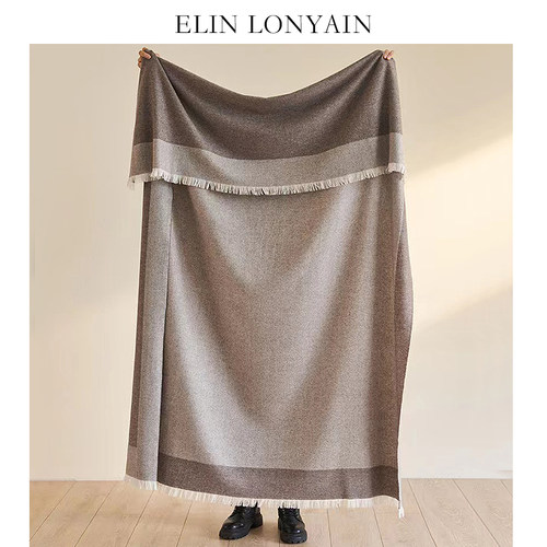 ELINLONYAIN咖色羊毛羊绒搭毯