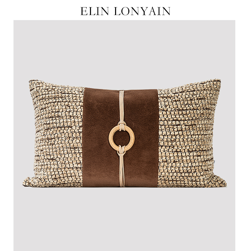 ELINLONYAIN侘寂风咖色麂皮抱枕