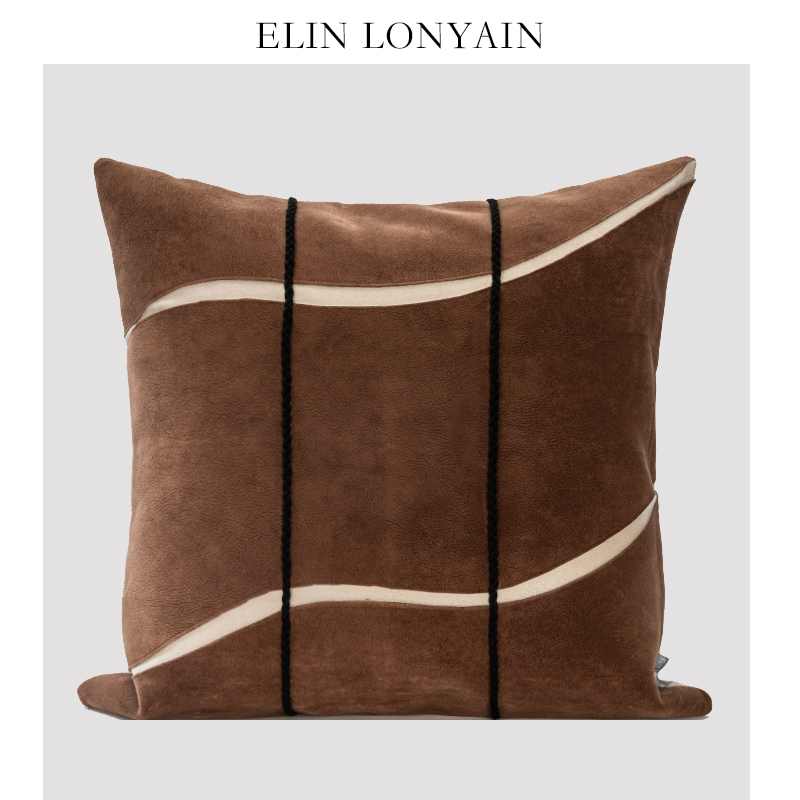 ELINLONYAIN咖色麂皮绒面抱枕