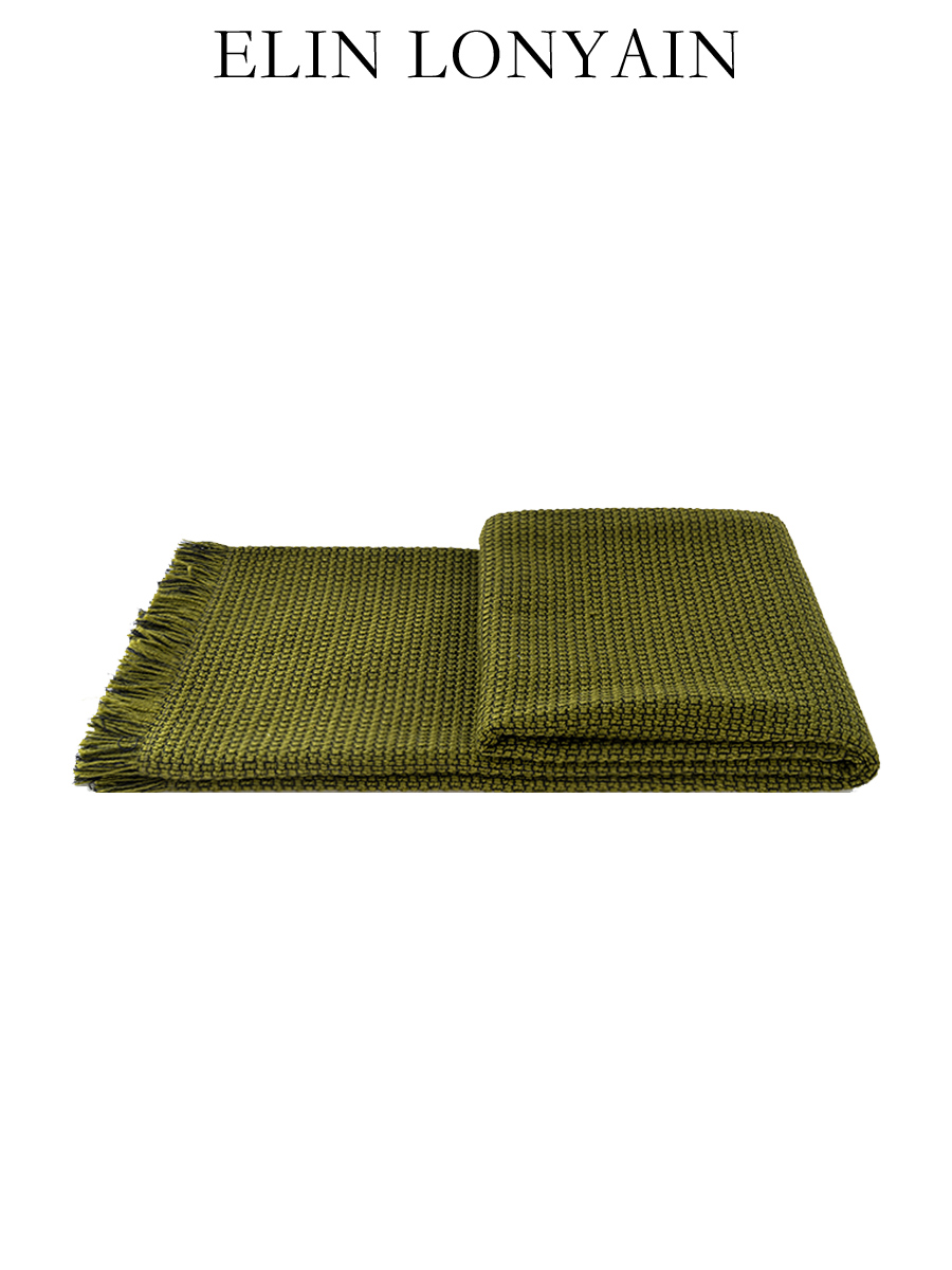 ELIN LONYAIN现代简约绿色肌理流苏搭毯样板房客厅卧室床尾毯披毯
